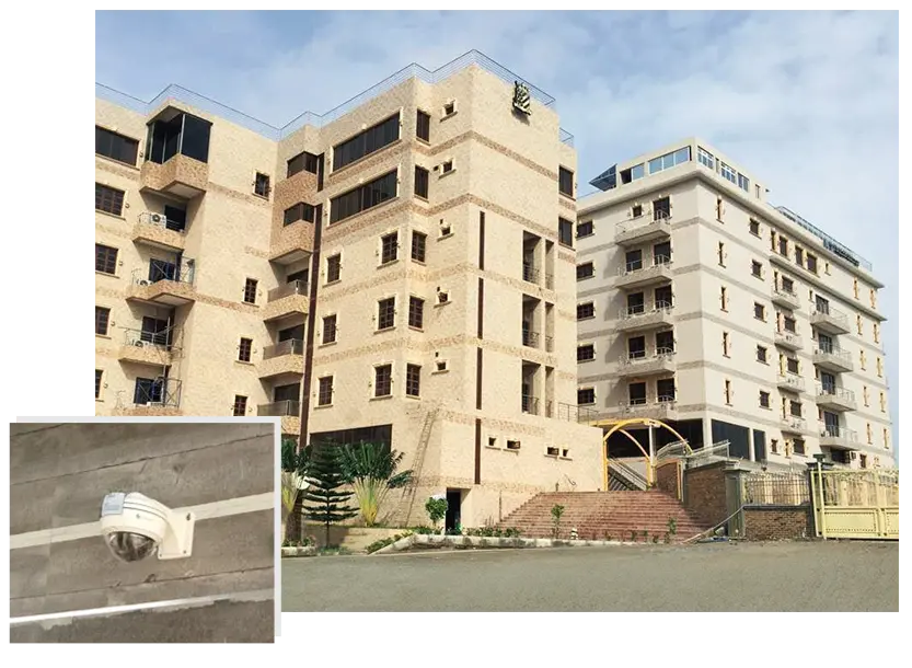 The distant view of the Hotel of Abuja with the installed Network Cameras on the outdoor areas.