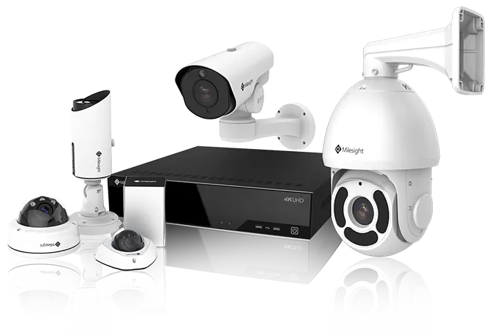 Milesight Video Surveillance solution with Mini PTZ Bullet Network Camera, Speed Dome Network Camera, Dome Network Camera and Bullet Network Camera.